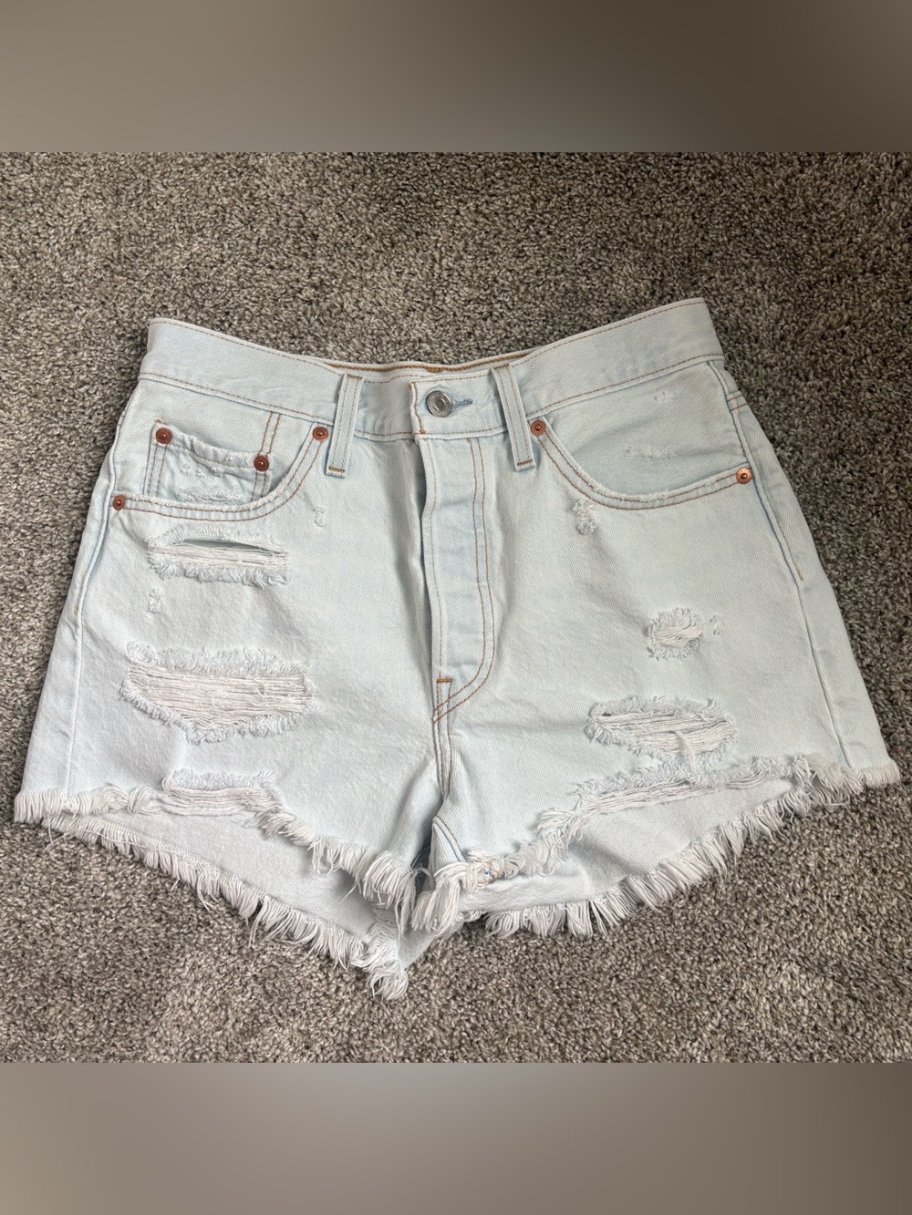 Levi 501 Original Button Fly High Rise Distressed Denim Shorts - Women's
